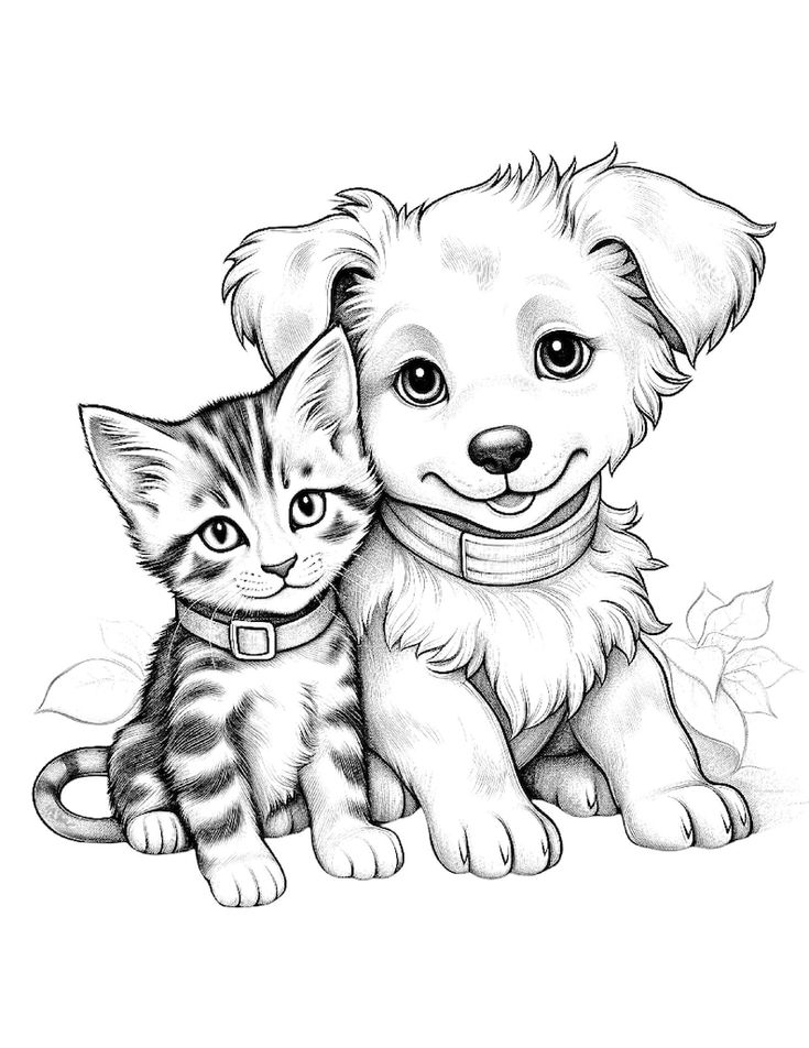 Five Cute Kitten And Puppy Coloring Sheets For Instant Download Etsy 