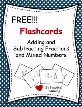 Flash Cards Adding And Subtracting Mixed Numbers And Fractions