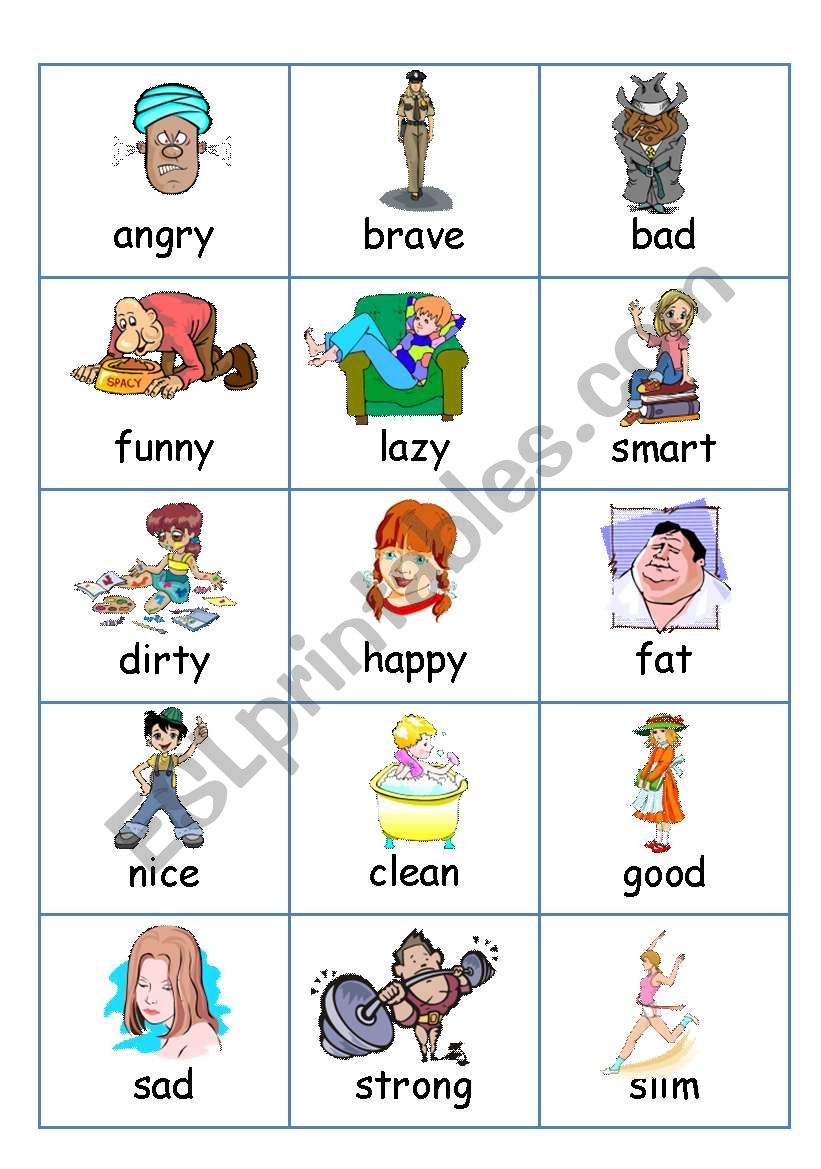 Flashcards Adjectives Describing People ESL Worksheet By Prew