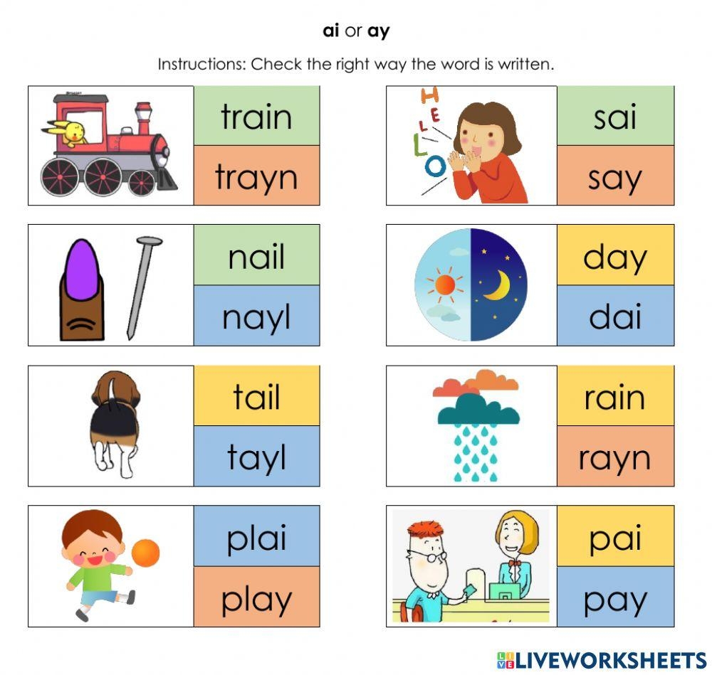 Flip Book With Ai And Ay Long Vowel Sounds Worksheets Library