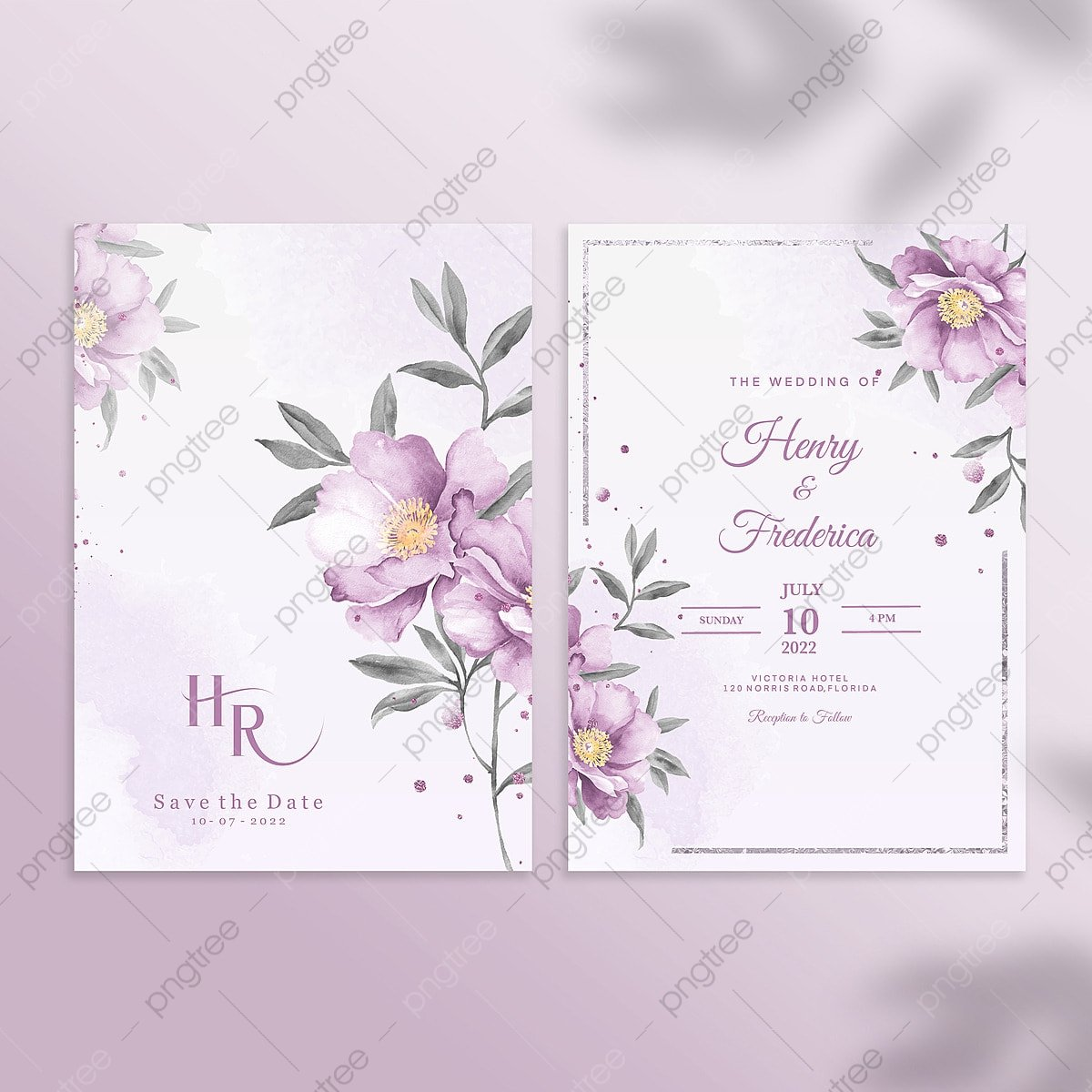 Floral Wedding Invitation Template With Purple Flower Template Download 