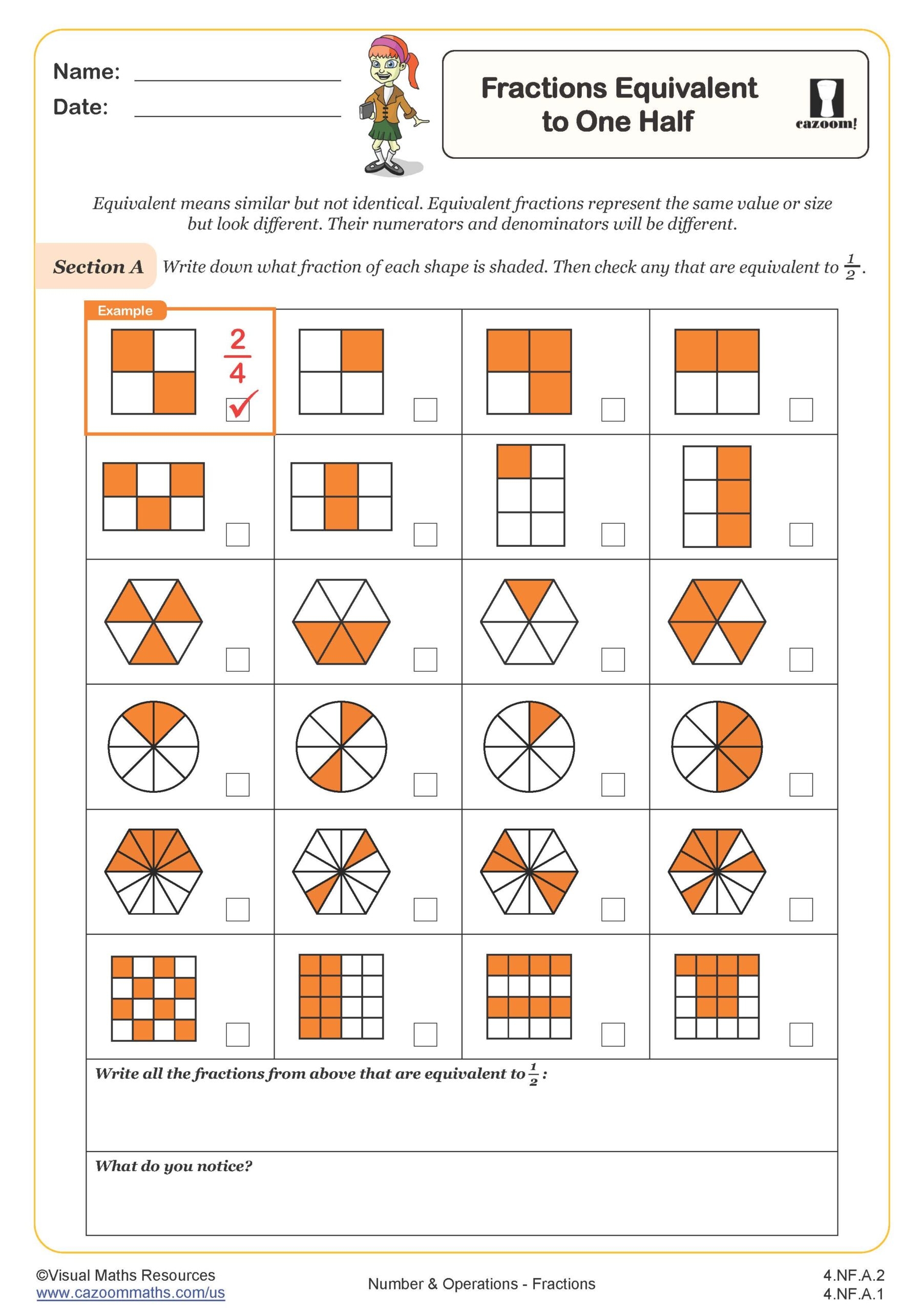 Fractions Equivalent To One Half 4th Grade PDF Number And