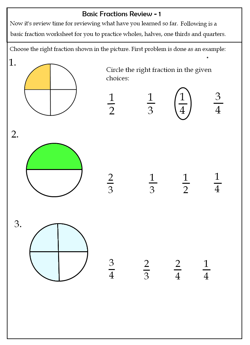 beginning fractions worksheets