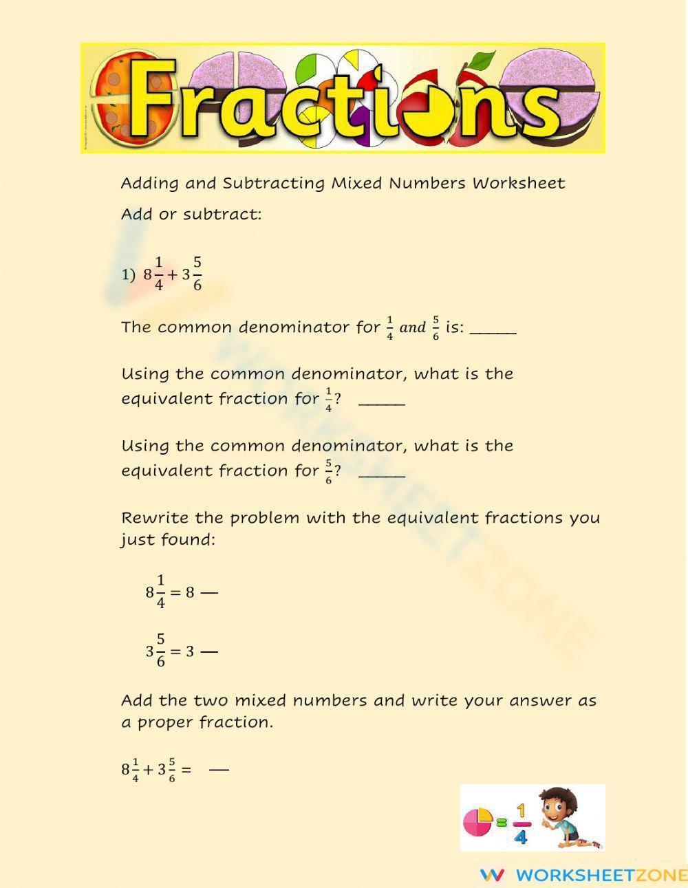 subtracting mixed numbers with regrouping worksheet
