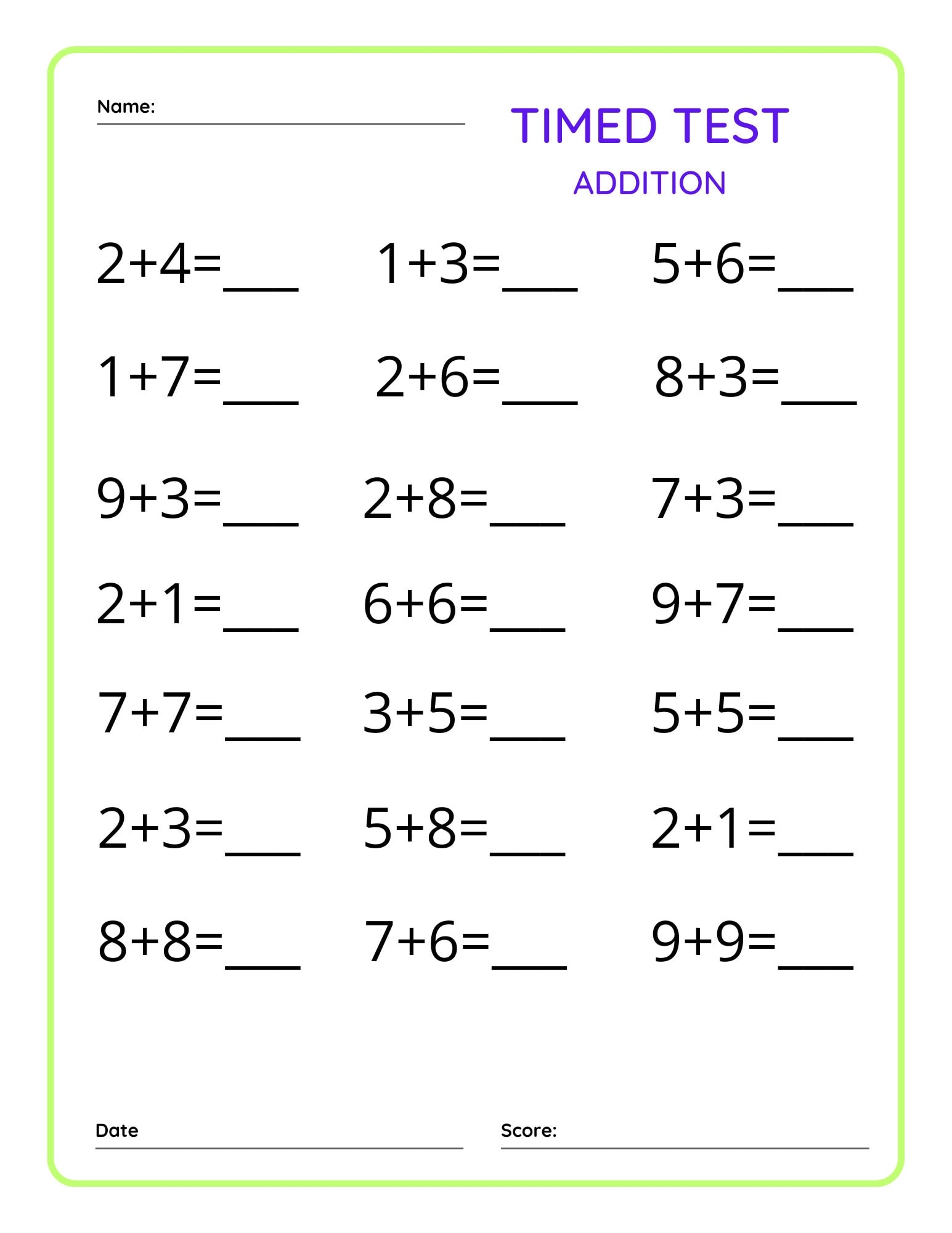 FREE 1st Grade Printable Math Worksheets First Grade Mad Minutes 