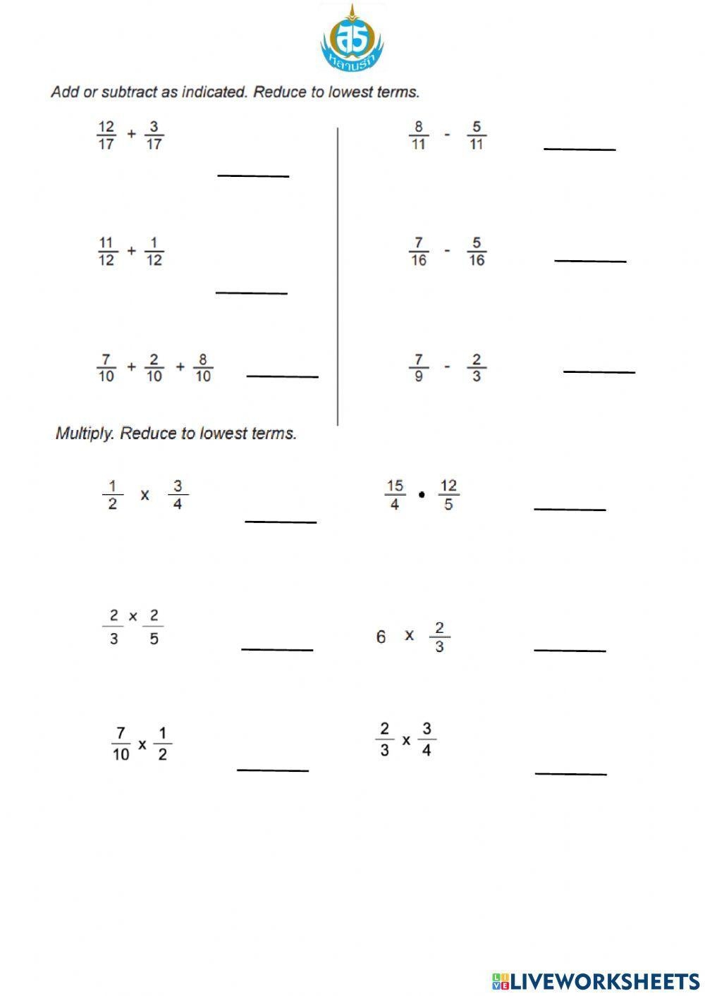 Free Adding Subtracting Multiplying And Dividing Fractions Worksheet 