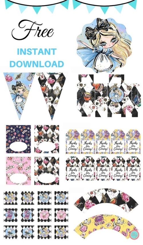 alice in wonderland printable thank you cards