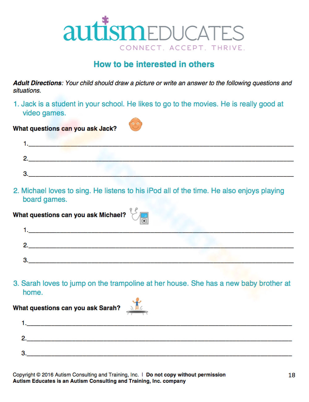 Free Collection Of Social Skills Worksheets For Autism Worksheets Library