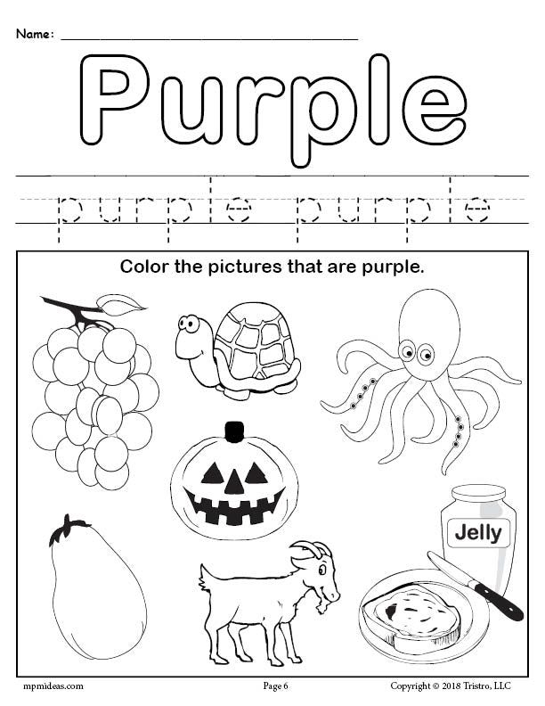 FREE Color Purple Worksheet Color Worksheets Preschool Colors Color