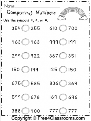 comparing 3 digit numbers worksheets
