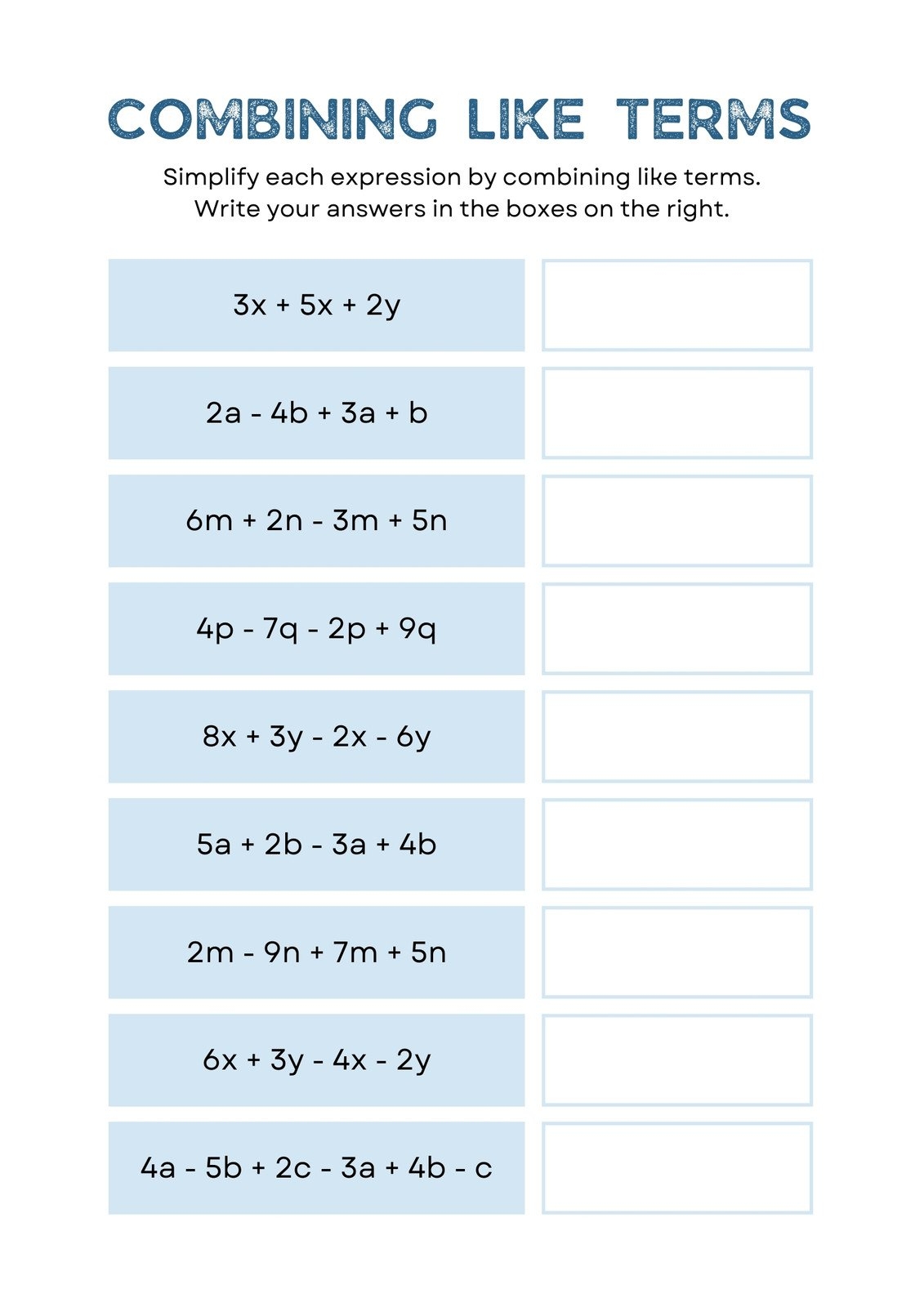 combine like terms worksheet pdf