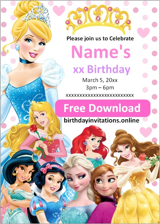 FREE DISNEY PRINCESS Birthday Invitations Template Online