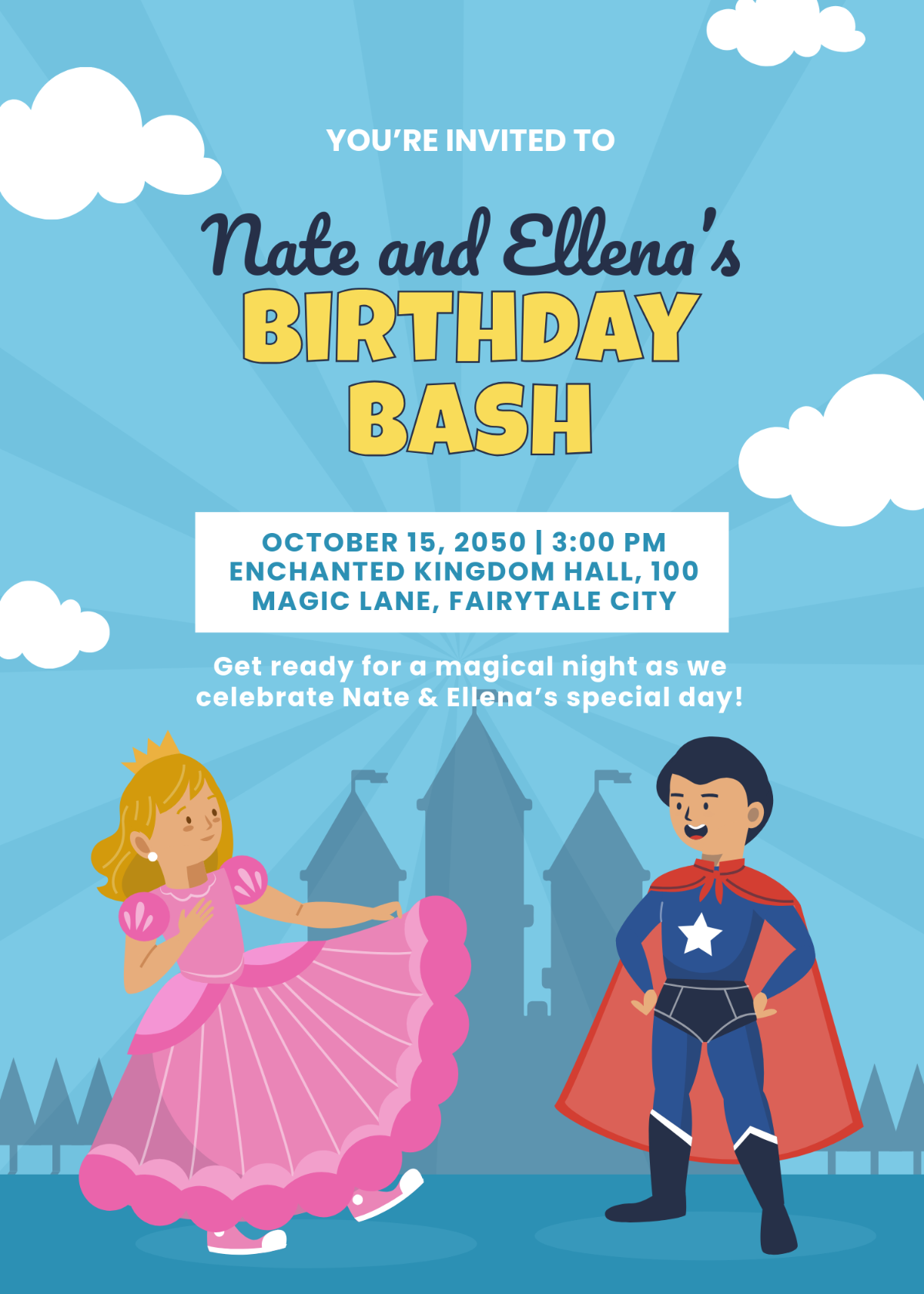 princess and superhero party invitation template