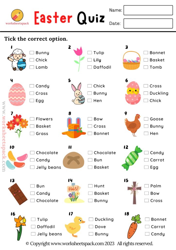 Free Easter Quiz For Kids Worksheetspack