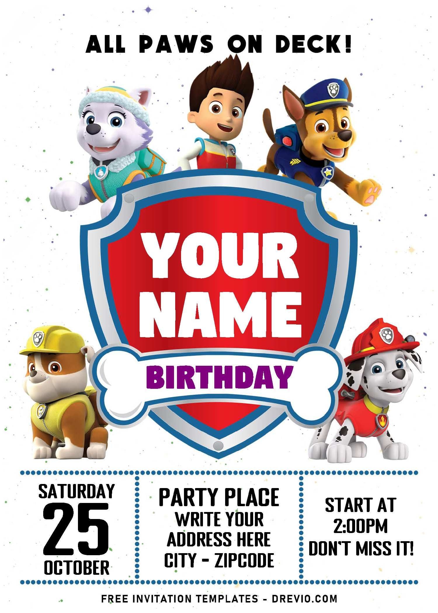  Free Editable PDF Brave Super Puppy PAW Patrol Birthday Invitation 