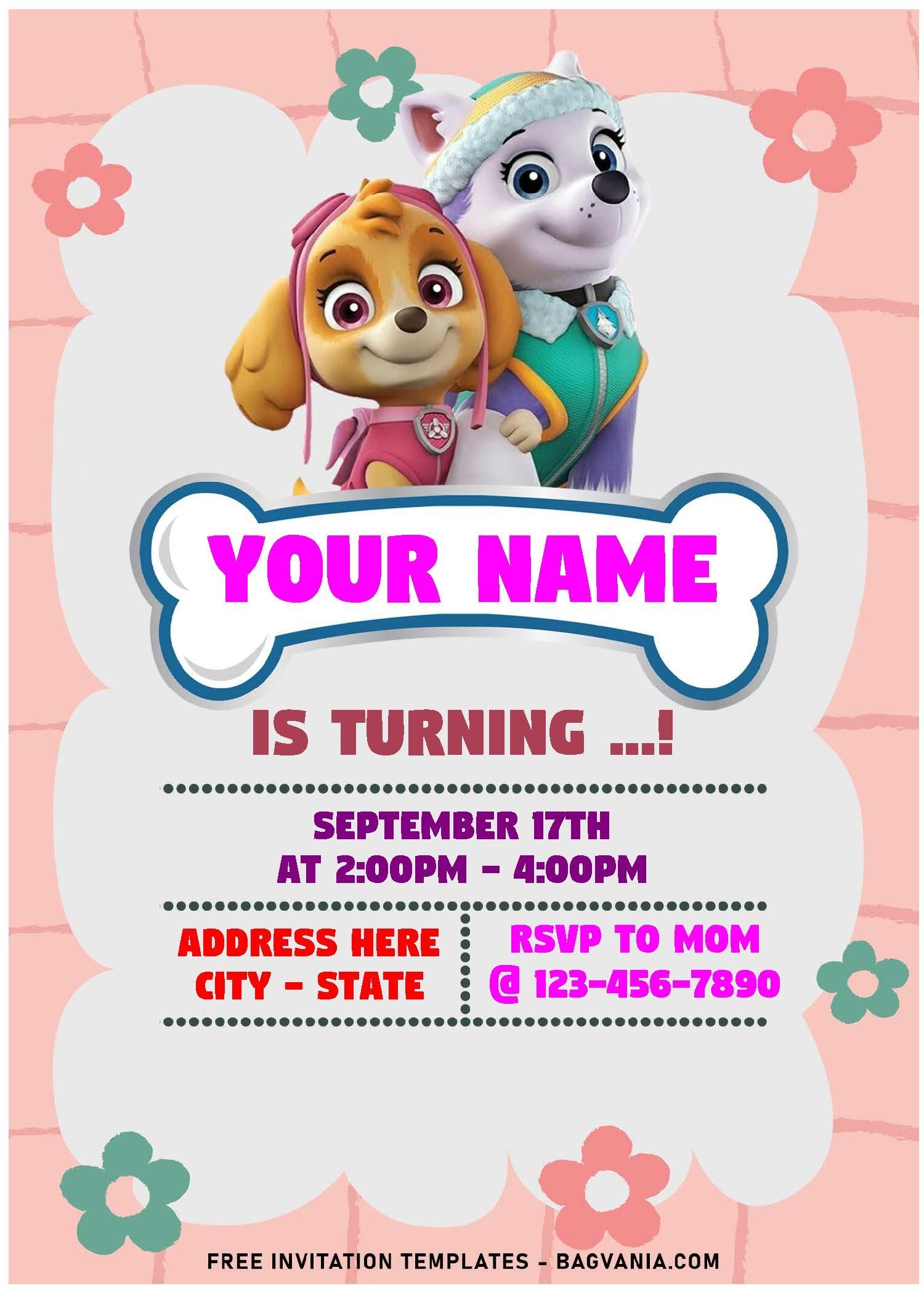 Free Editable PDF Quirky Cute Skye And Everest PAW Patrol Birthday