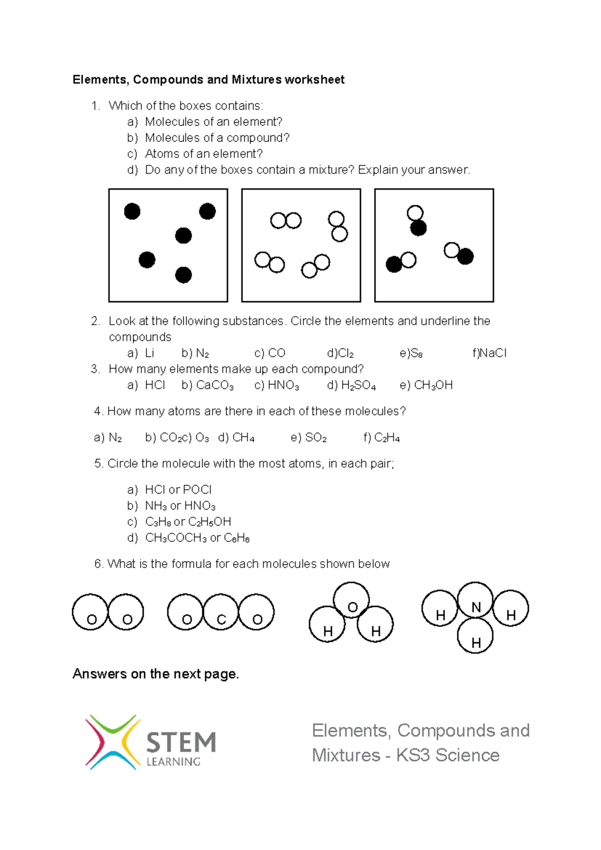 Free Elements Compounds Mixtures Worksheet Download Free Elements 