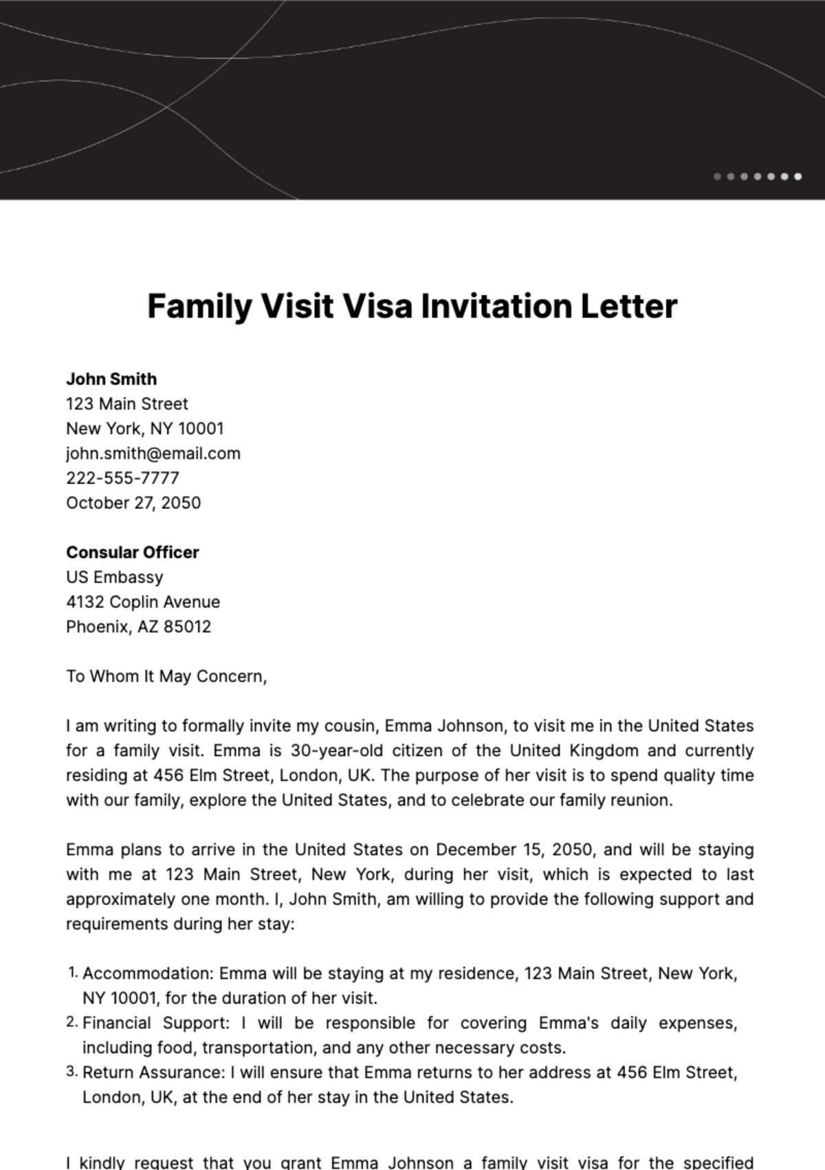 Free Family Visit Visa Invitation Letter Template To Edit Online