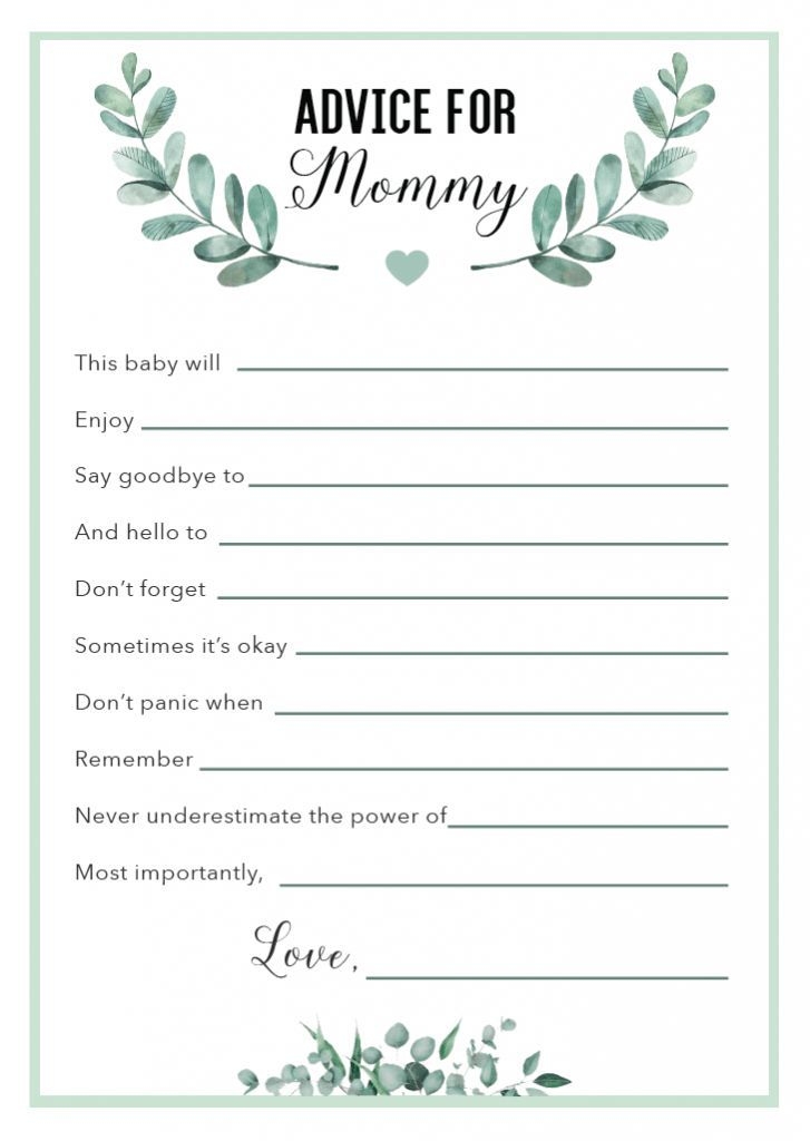 Free Gender Neutral Advice For Mommy Printables Perfect Baby Shower
