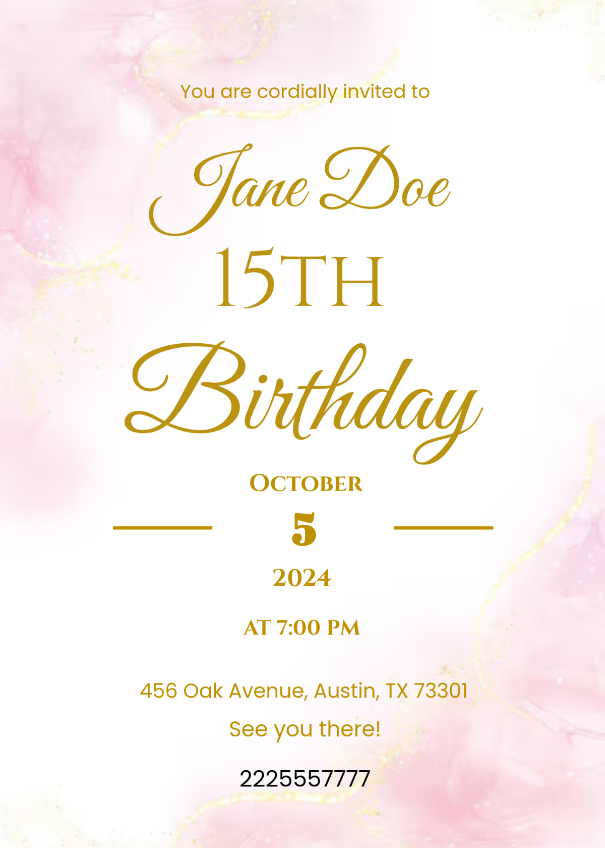 pink and gold birthday invitation template free