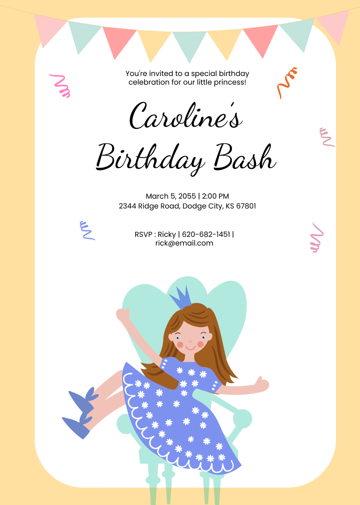 Free Little Princess Birthday Invitation Template To Edit Online
