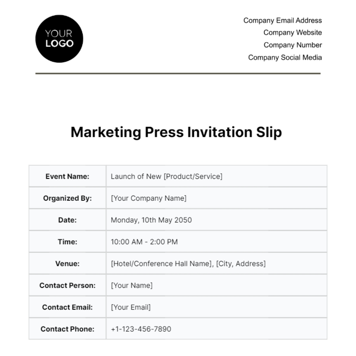Free Marketing Press Invitation Slip Template To Edit Online
