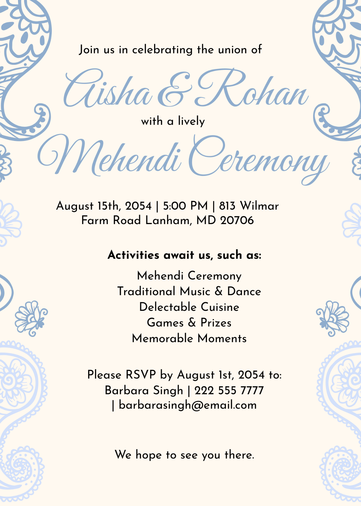 Free Mehendi Pastel Invitation Template To Edit Online