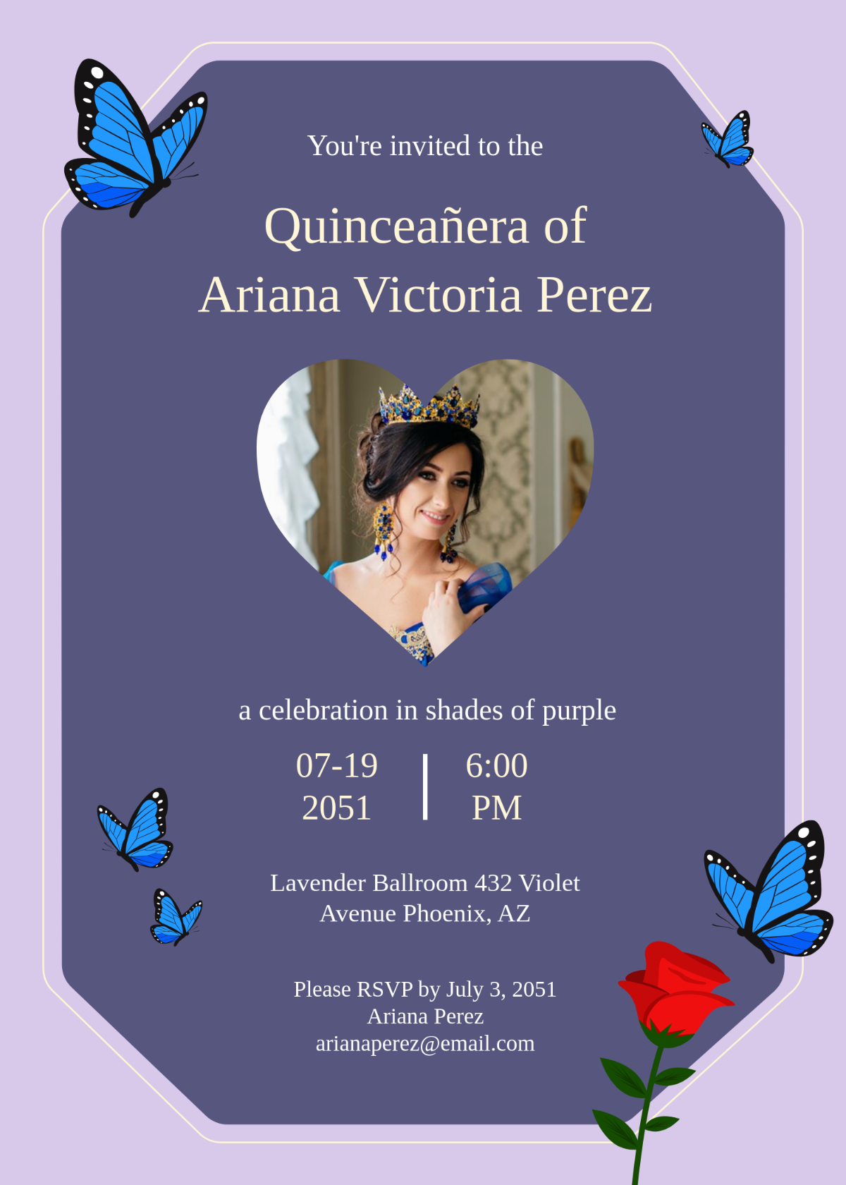 purple quinceanera invitation template