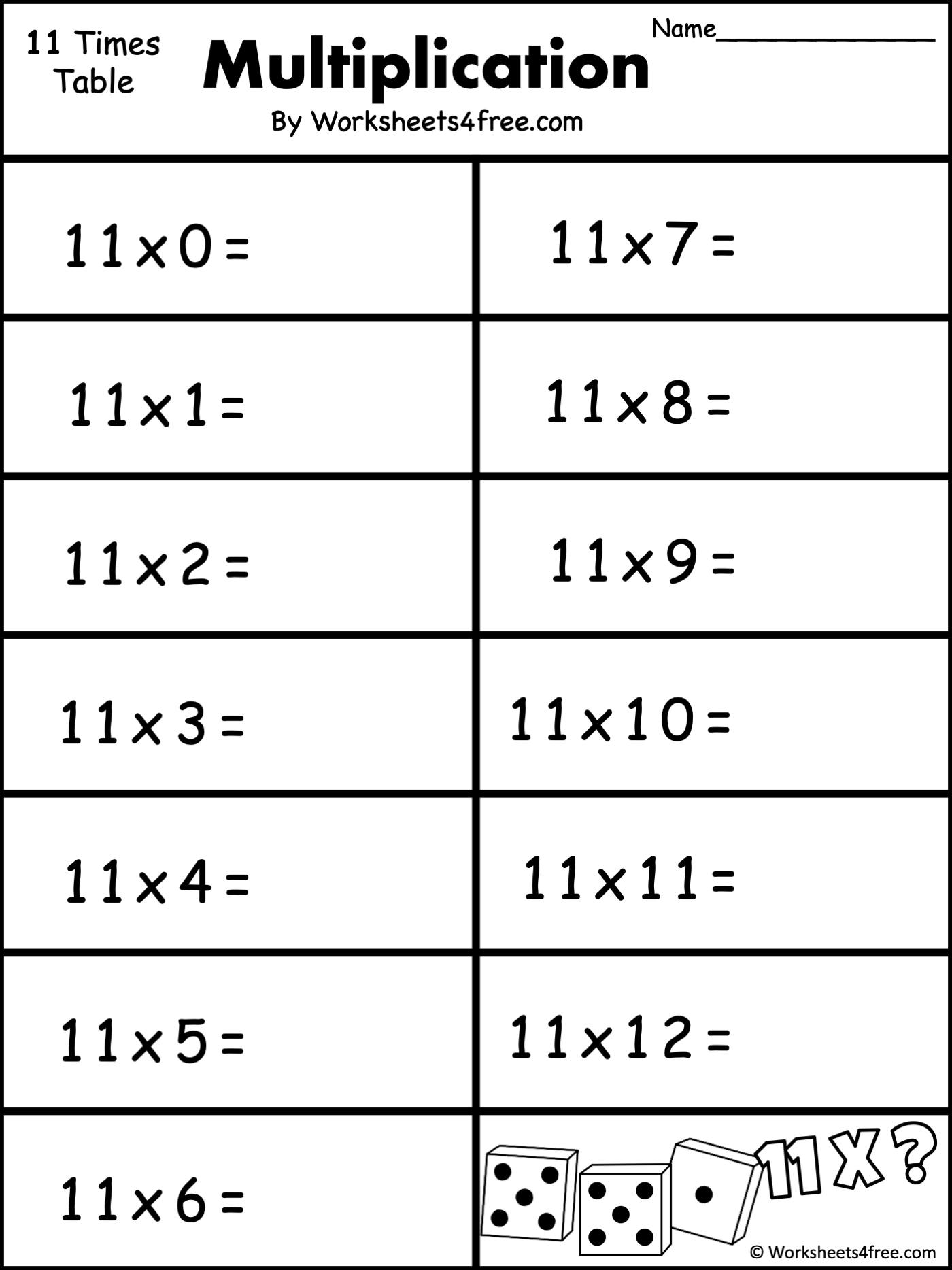 Free Multiplication Worksheet 11s Worksheets4Free Worksheets Library