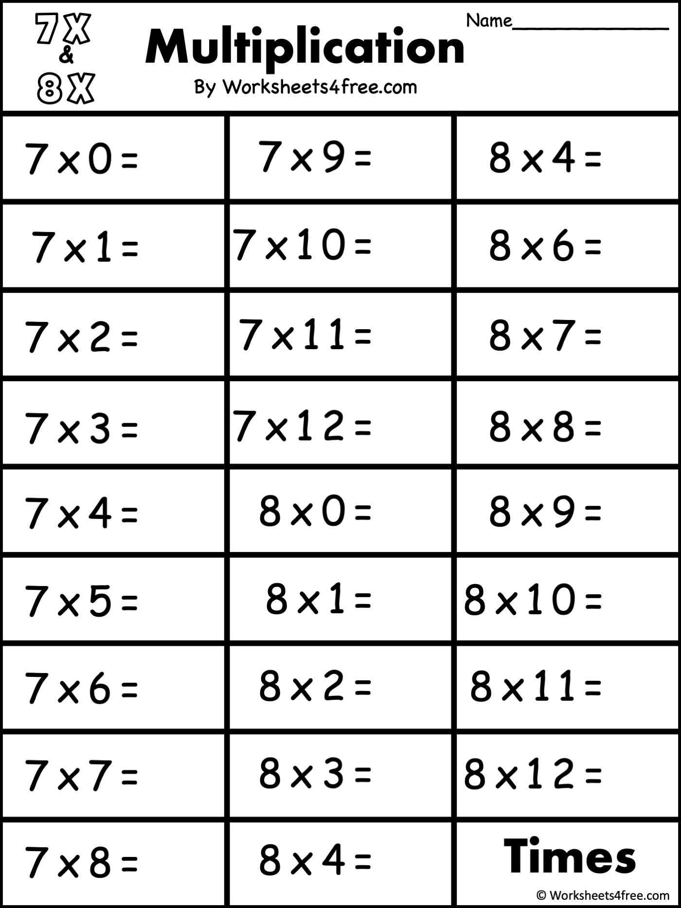 11s multiplication worksheet