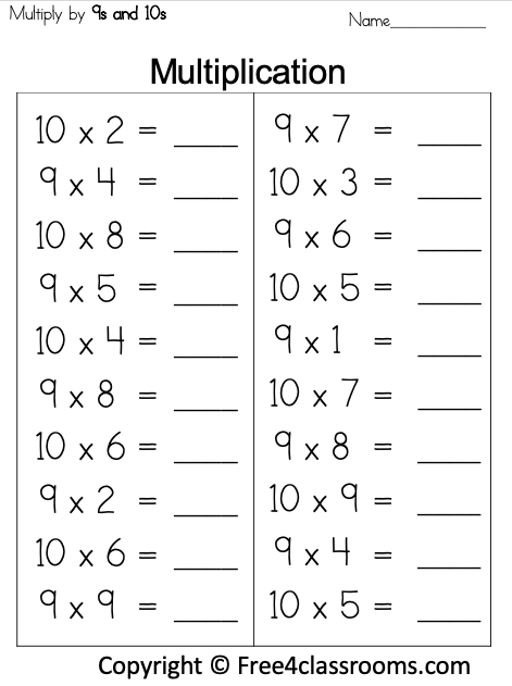 Free Multiplication Worksheet 9s 10s Worksheets4Free Worksheets