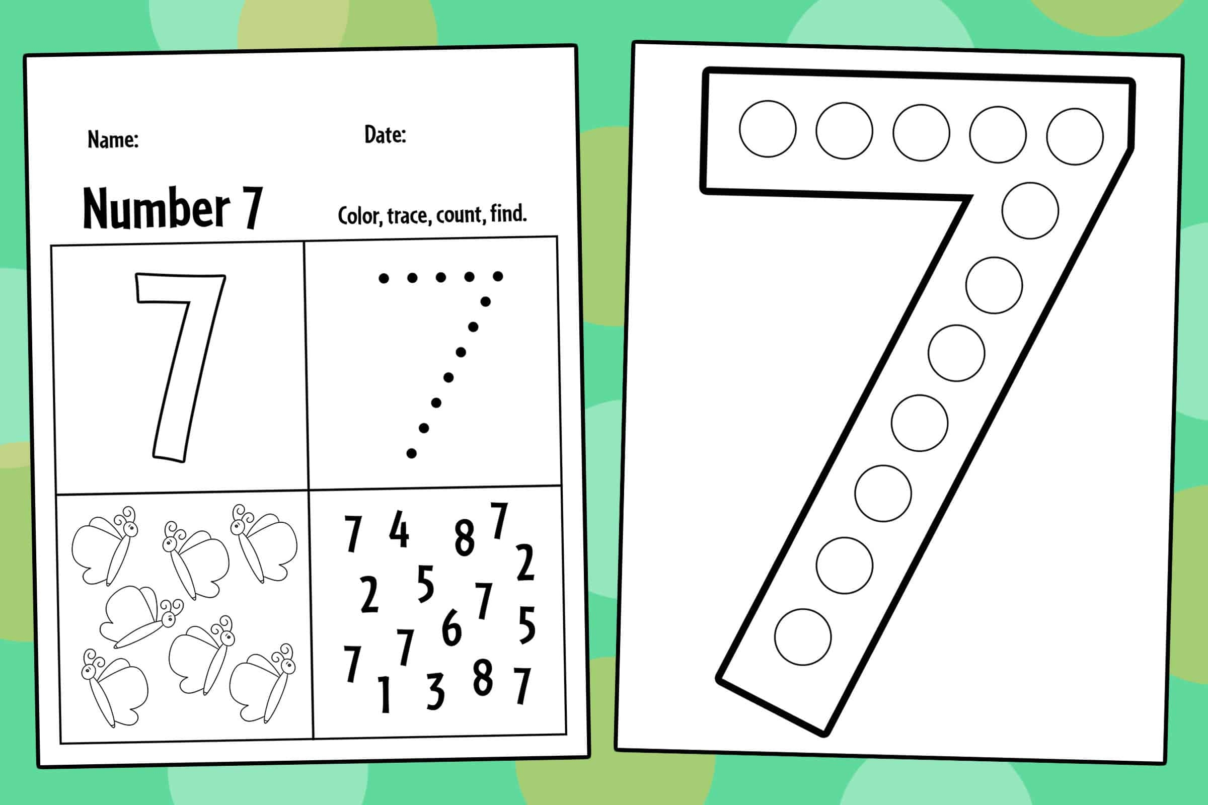 worksheet of number 7