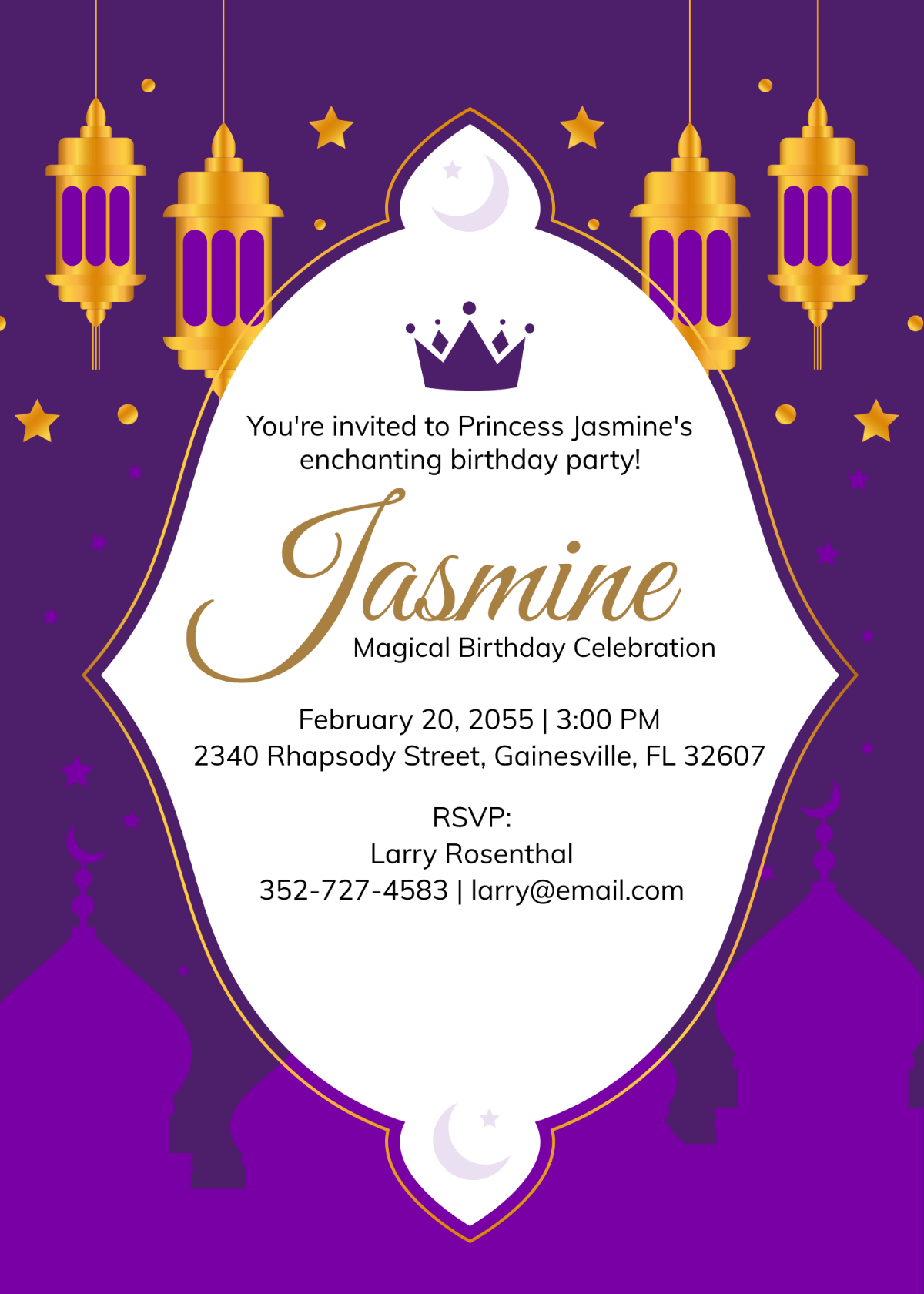 Free Princess Jasmine Birthday Invitation Template To Edit Online