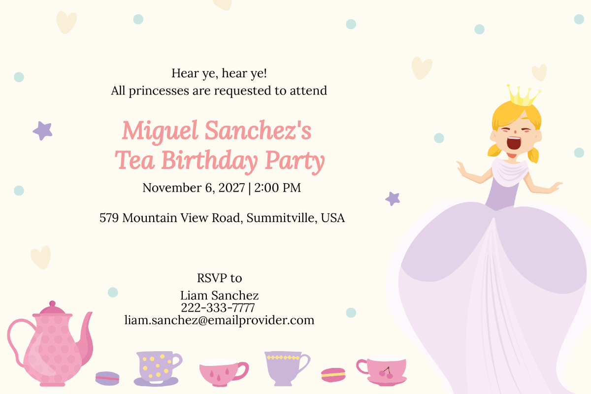Free Princess Tea Party Invitation Template To Edit Online