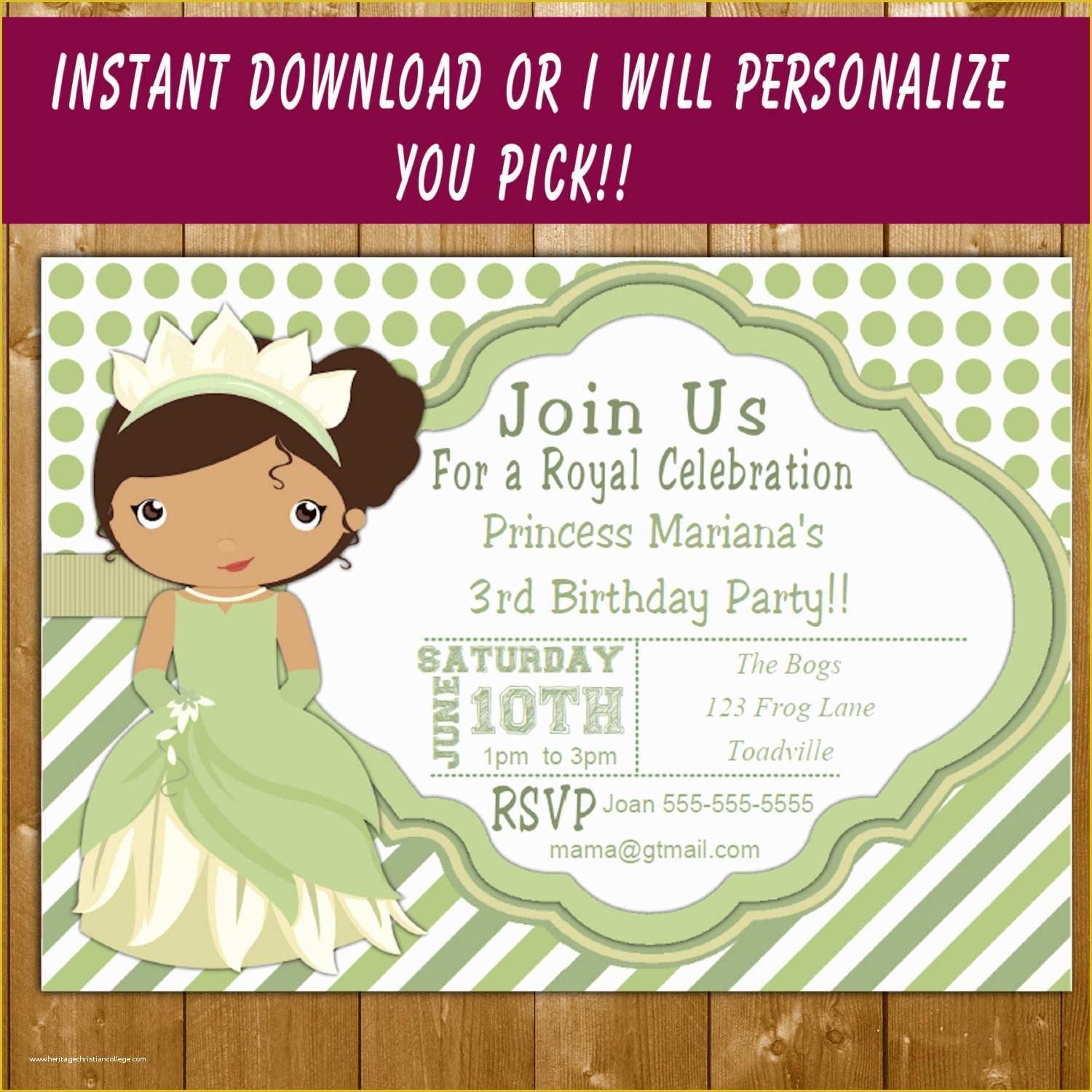 princess tiana invitation template free