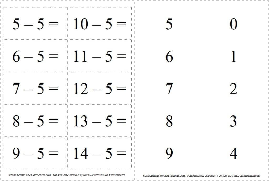 addition and subtraction flash cards 0-20 printable