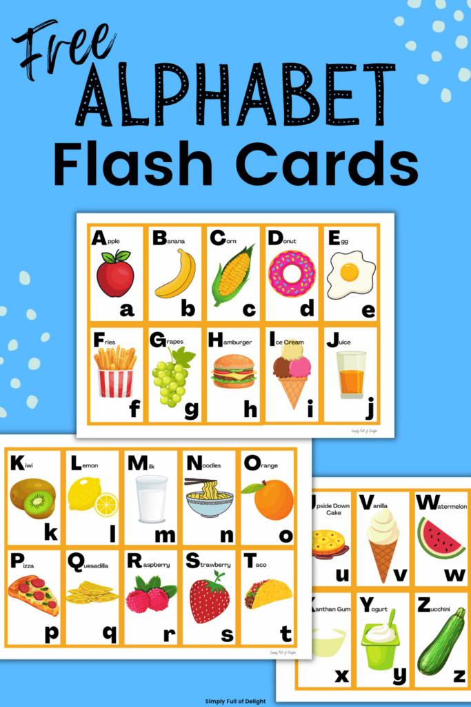 Free Printable Alphabet Flash Cards Food Themed 