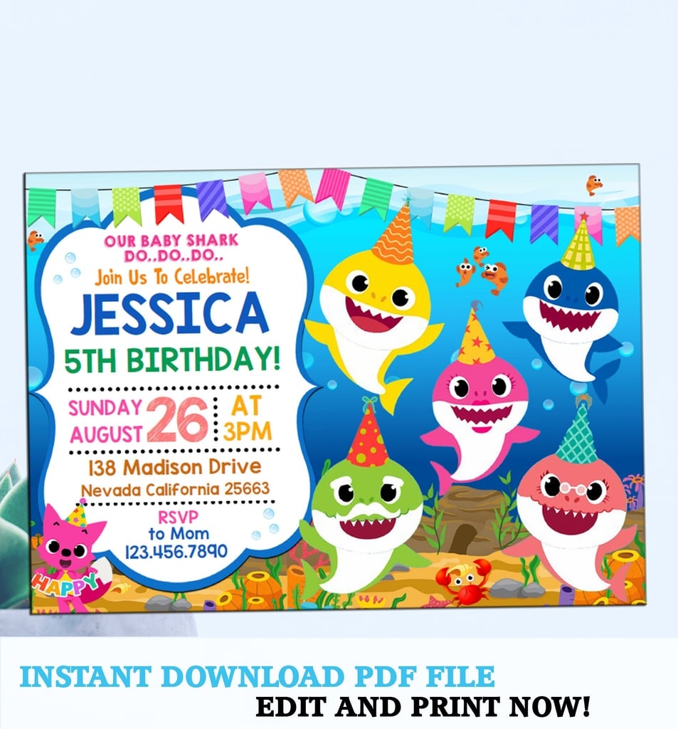 Free Printable Baby Shark Pinkfong Birthday Invitation Template Hot 