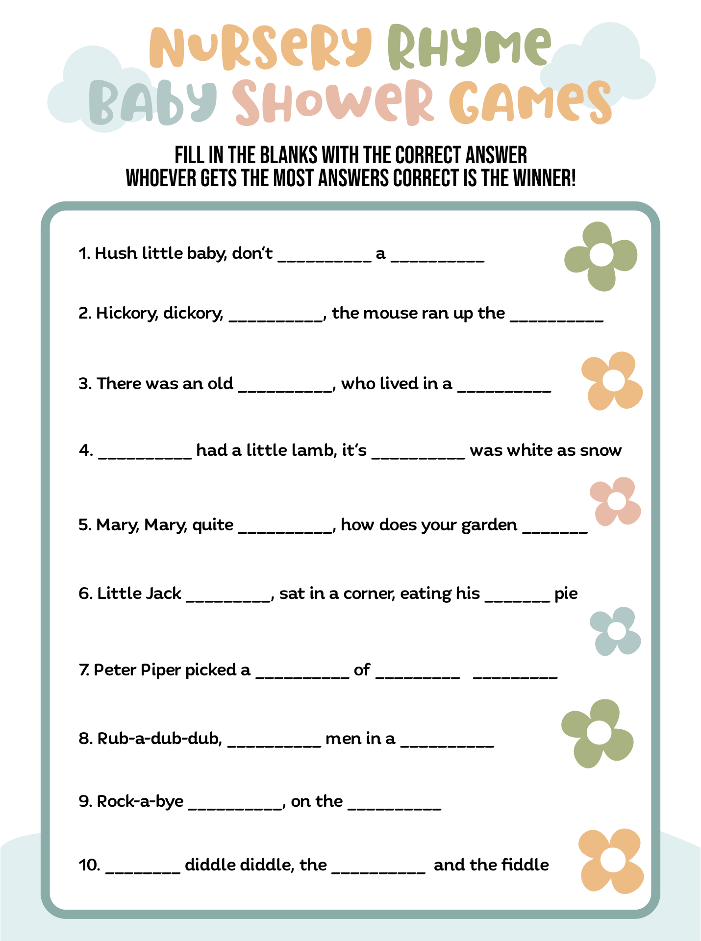Free Printable Baby Shower Nursery Rhyme Games 60 OFF