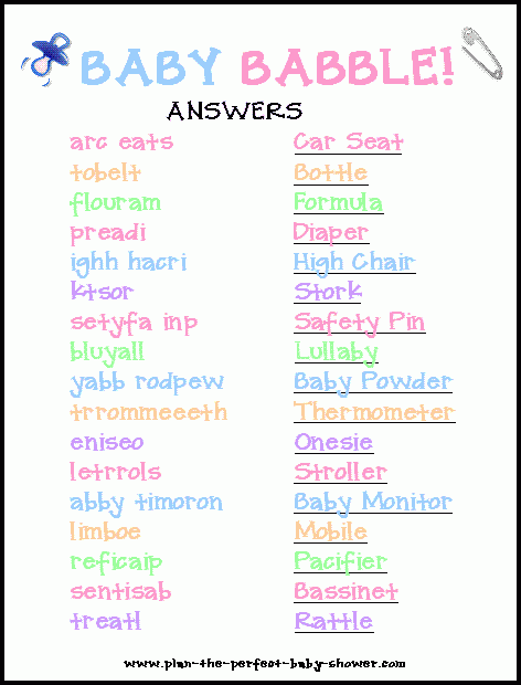 Free Printable Baby Shower Word Scramble Game Baby Shower Wording