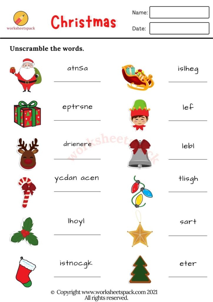 Free Printable Christmas Worksheets PDF Worksheetspack