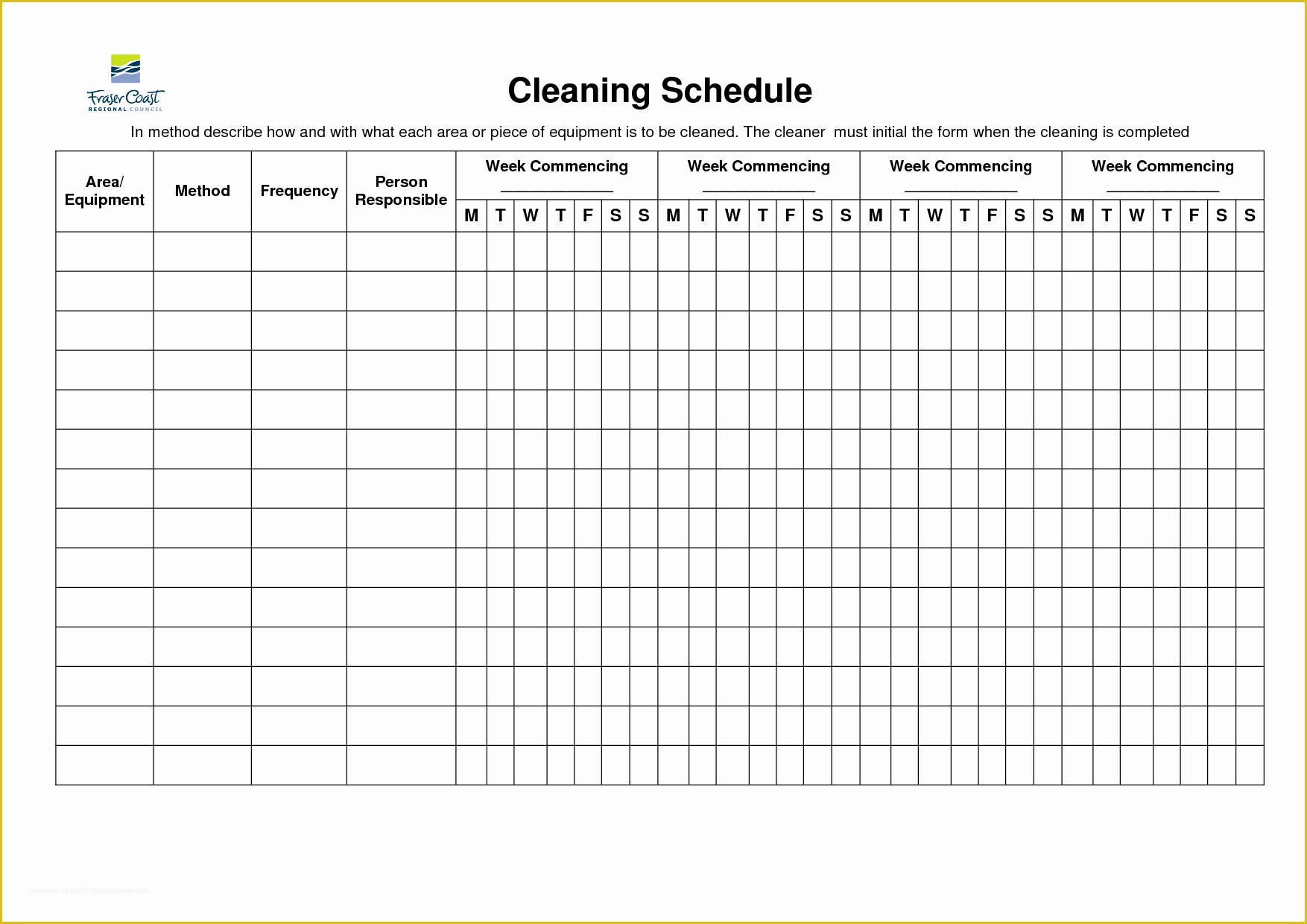 Free Printable Cleaning Schedule Template Of Orchard Girls Free 