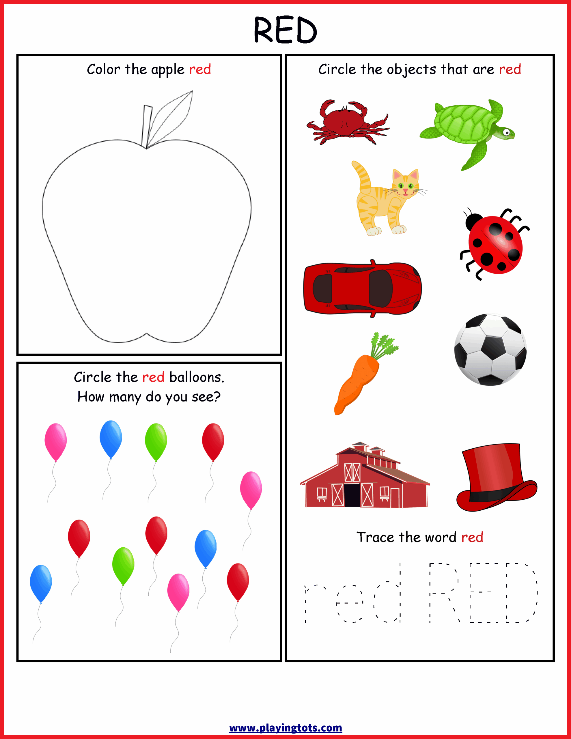 worksheets for color red