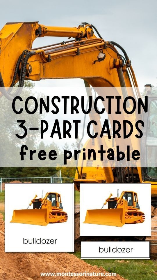 Free Printable Construction Vehicles 3 Part Cards Montessori Nature 