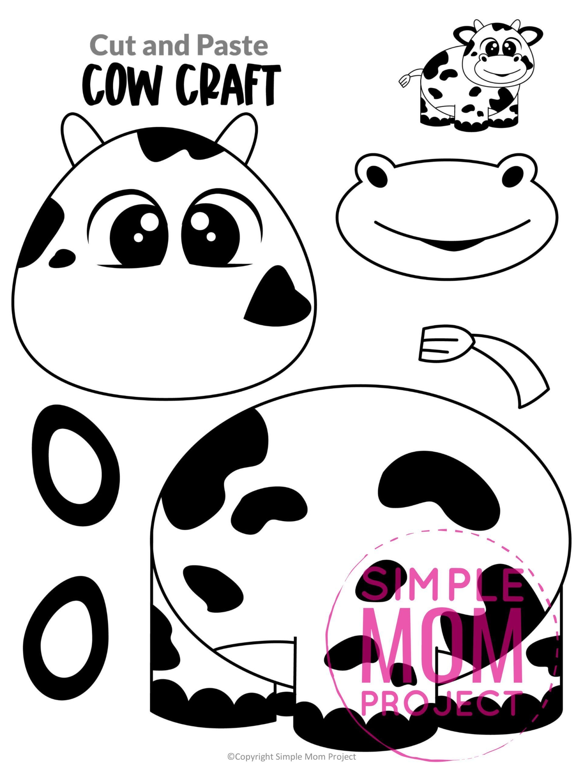 Free Printable Cow Craft Template Simple Mom Project Cow Craft