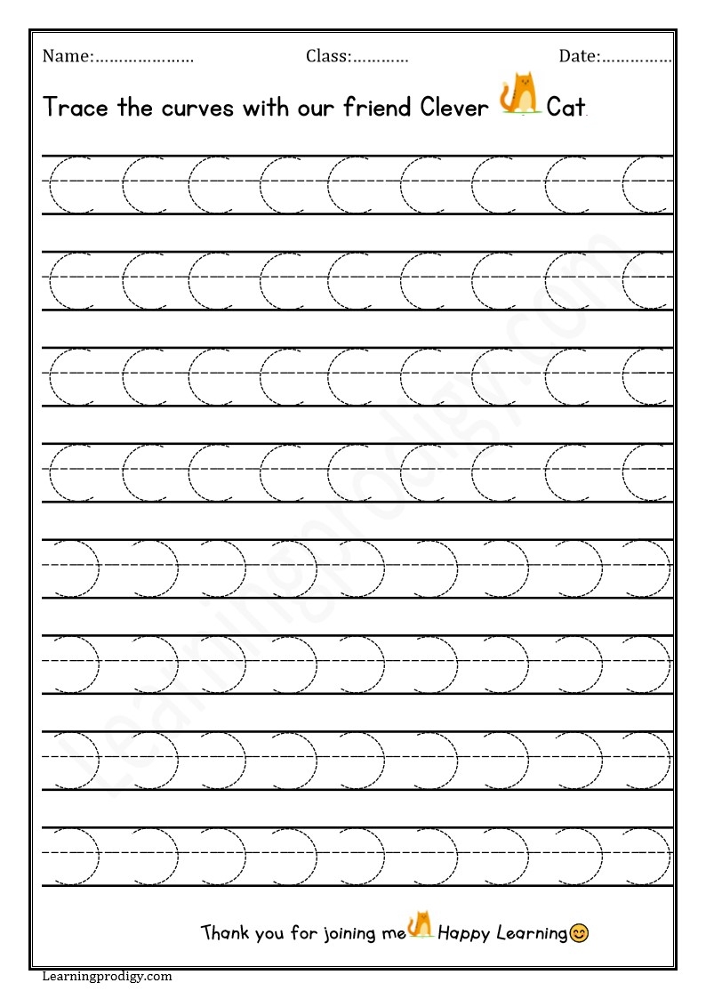 tracing worksheet for nursery