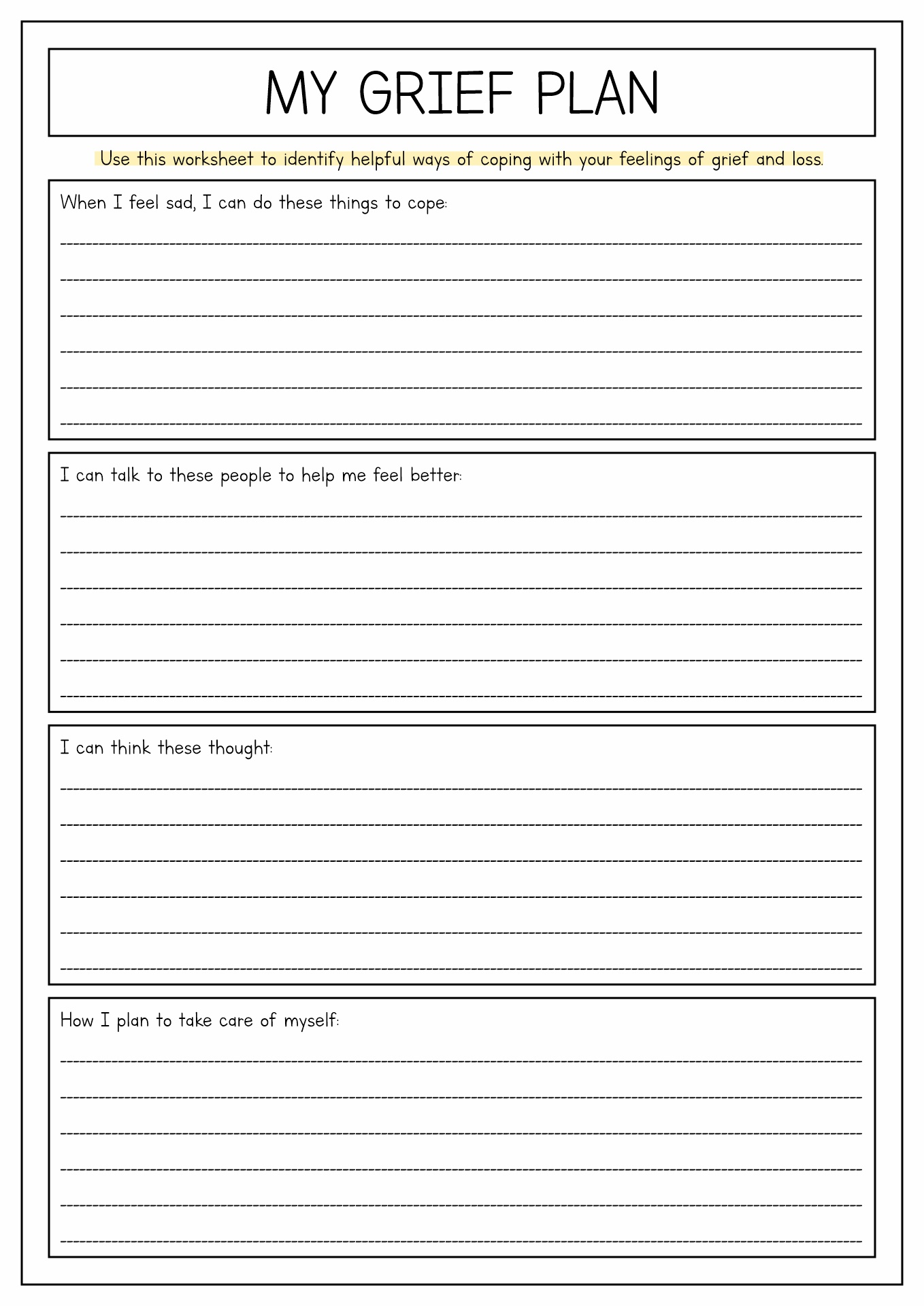Free Printable Grief Worksheets Pdf