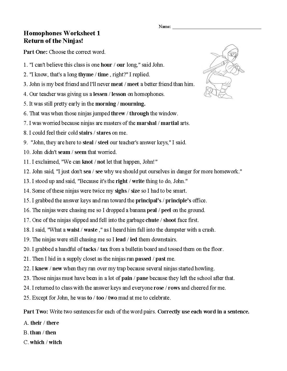 worksheets on homophones