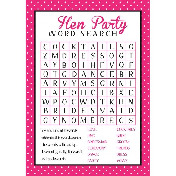 Free Printable Ladies Night Games Printable Word Searches