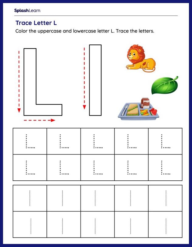 tracing letter l worksheets